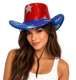 USA American Flag 4th of July Sequin Red White Blue Patriotic Cowboy Cowgirl Hat